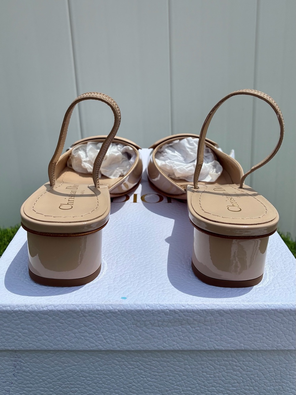 DIOR DAY SLING BALLERINA PUMP NEUTRAL BEIGE CALF PAT. LEATHER LOGO SZ 38.5 NEW - Picture 6 of 16